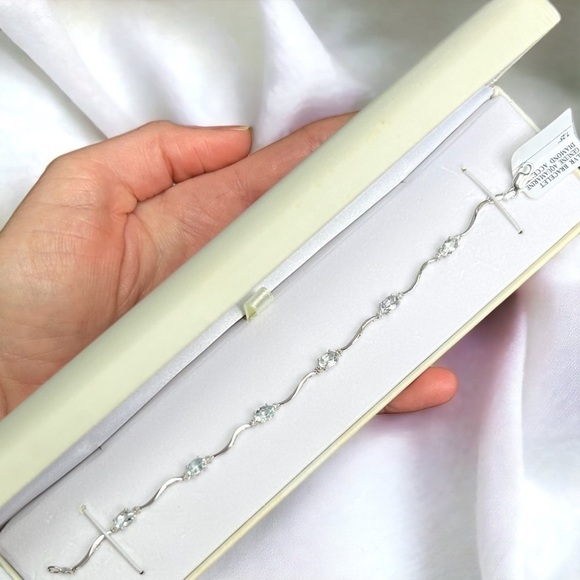 Genuine Aquamarine Silver Bracelet With Diamond Accents - Picture 4 of 8